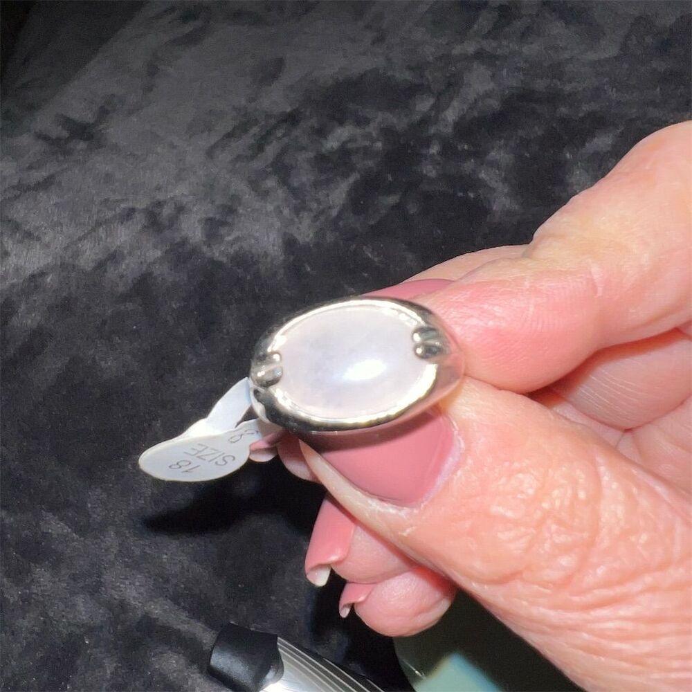 Pale  Pink Stone Silver Band Ring US Size 9